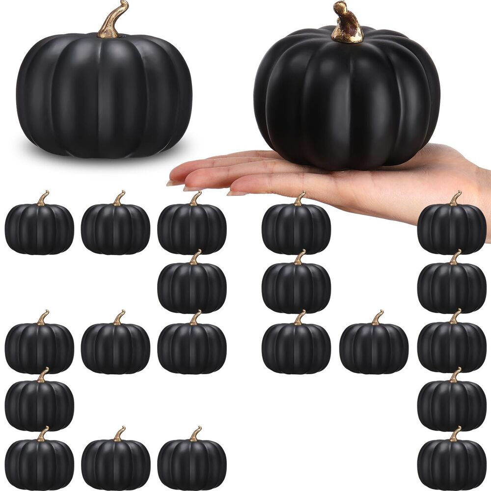 5944 24 Pack 4 Inch Fall Harvest Black Artificial Pumpkins Crafts Rustic